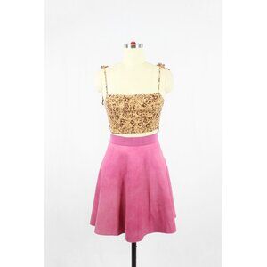 3.1 PHILLIP LIM Fuchsia Pink Sheep Skin Leather Suede Circle Mini Skirt, Size 4